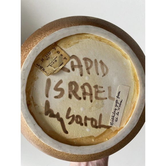 Antique Lapid Israel Pottery Made In Signed Created Middle East Unique Brown Art - Picture 2 of 6